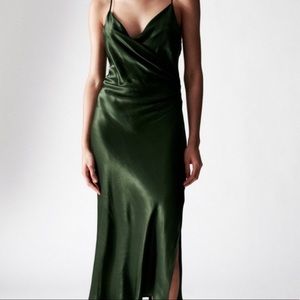NWOT Zara draped green lingerie style dress size small